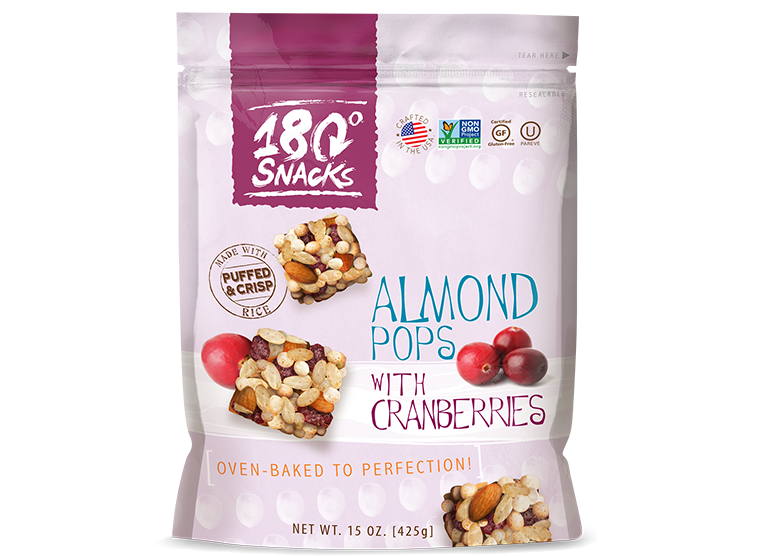 180 Snacks Skinny Almond and Rice Bar with Himalayan Salt 2 Pack (Cranberry)