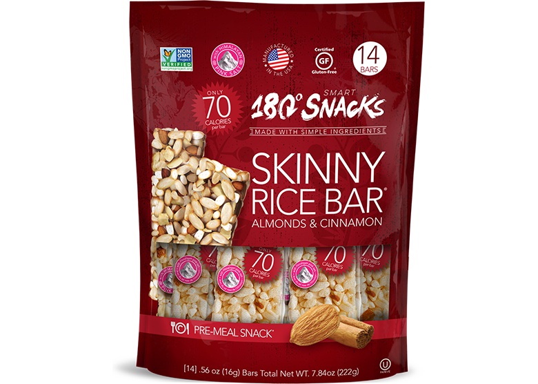180 Snacks Pre-meal Snack Skinny Rice Bar 4 Variety Pack total 28 bars 3.95  oz per pack gluten free almonds blueberries cranberries figs apples  cinnamon 7 Count (Pack of 4)