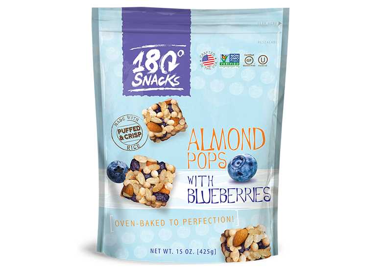 Almond Rice Pops Blueberry 15 oz. 180 Snacks Inc. Mareblu